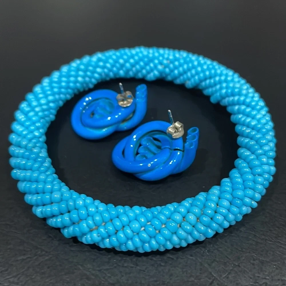 TURQUOISE Beads Bangle Earrings Set - Picture 2 of 2